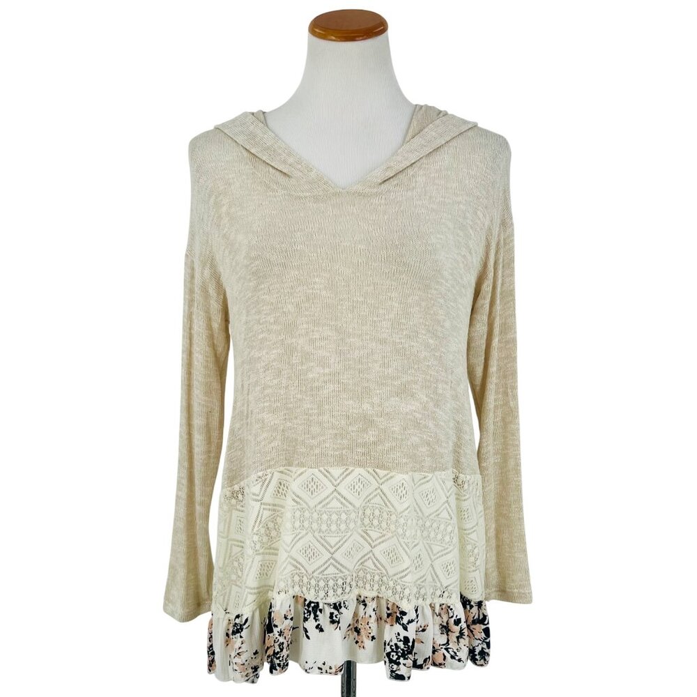 NWT Hooded Ruffle Hem Knit Tunic Top | Coquette Boho Coastal Cowgirl Soft Grunge - Picture 3 of 16